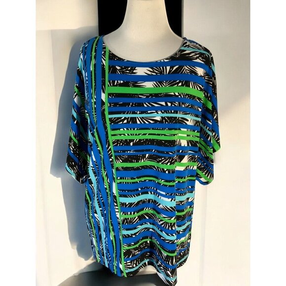 Ruby Rd Womens Multicolor Stretch Striped Lightweight Leaf Pattern Blouse Small - Picture 9 of 9